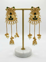 14K Gold Plated Kashmiri Jhumka Earrings | Long Kundan Party Wear Earrings