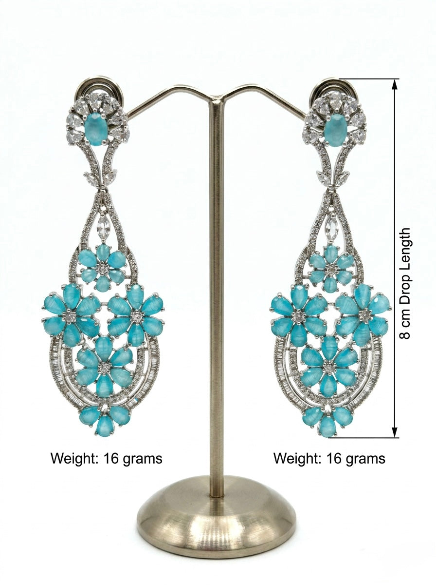 Floral CZ Chandelier Statement Earrings