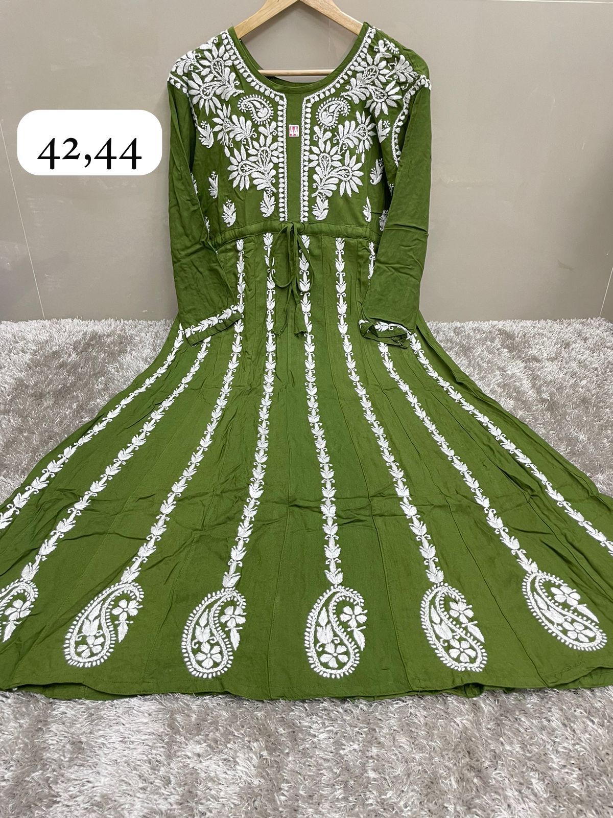 Chikankari Anarkali Long Kurta with Pockets | Handcrafted Modal Fabric – Famaza Couture