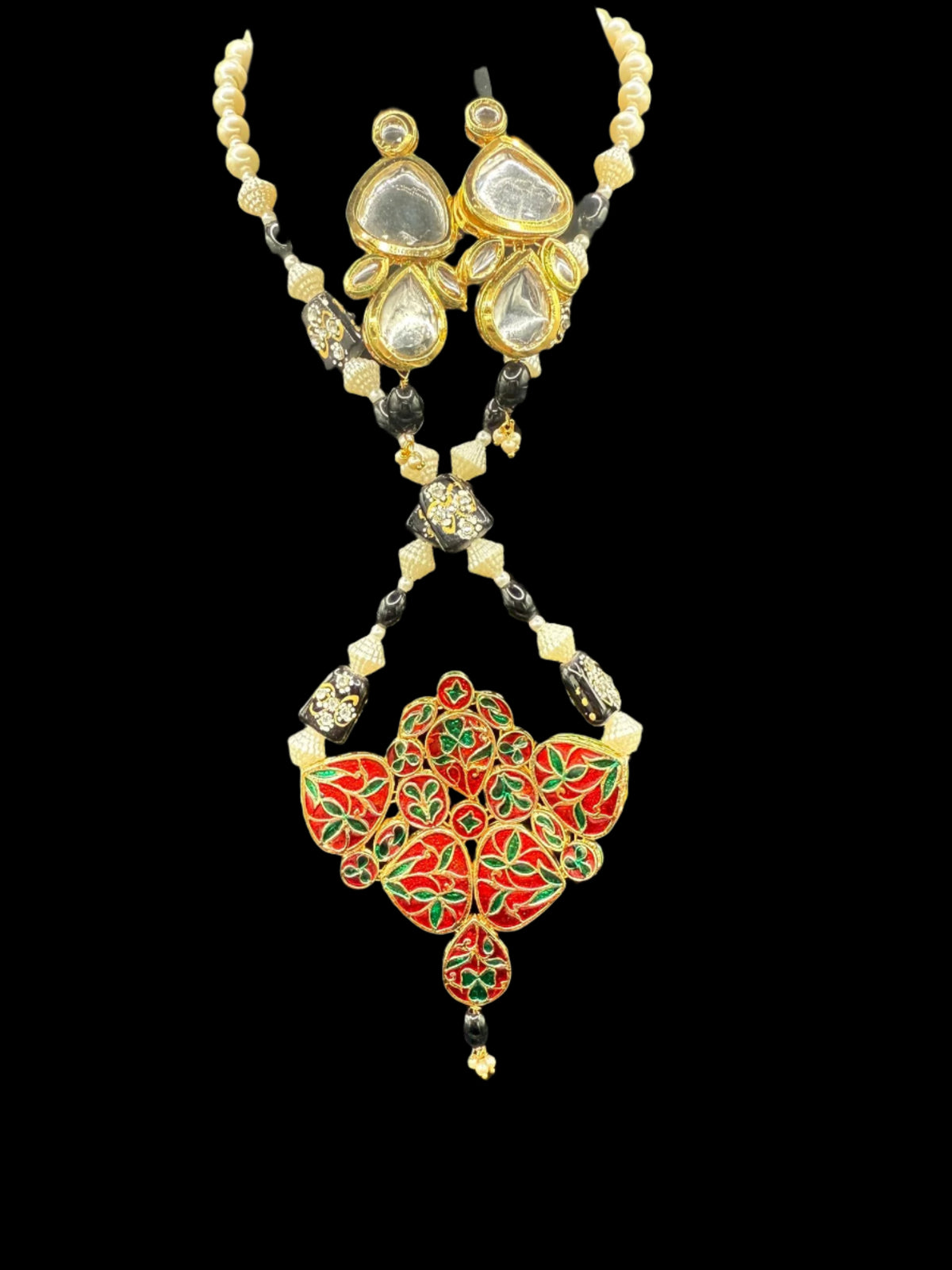 Tanjore Art Meenakari Kundan Rani Mala Set | Regal Bridal Necklace – Famaza Couture