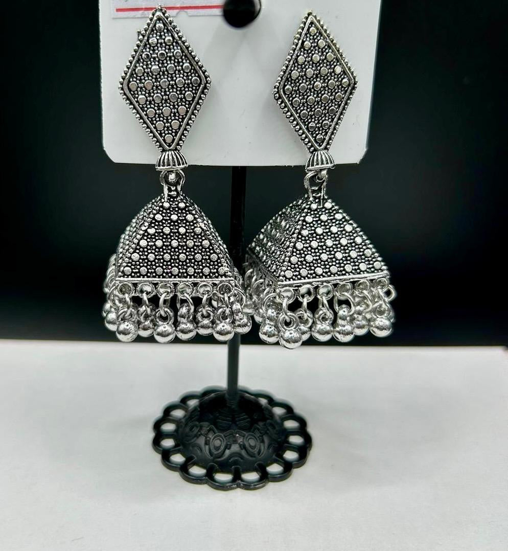 Oxidized Triangular Jhumkas Earrings | Lightweight Handcrafted Bridal Jewellery – Famaza Couture