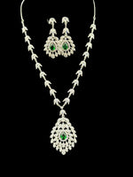 American Diamond & Emerald Necklace Set - Leaf Design | Famaza Couture