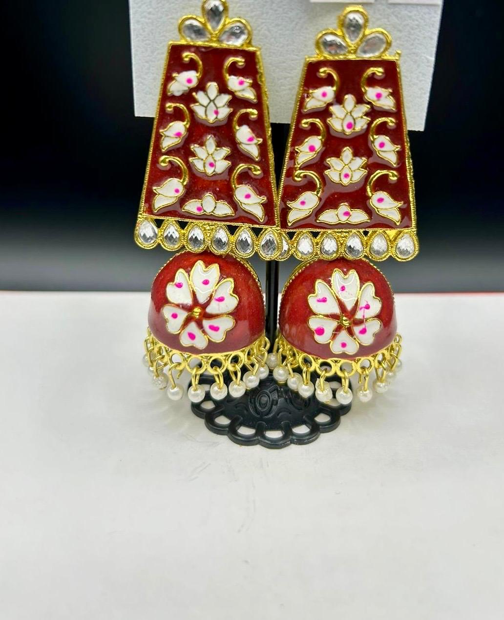 Meenakari long Jhumka Earrings | Lightweight Handcrafted Bridal Jewellery – Famaza Couture