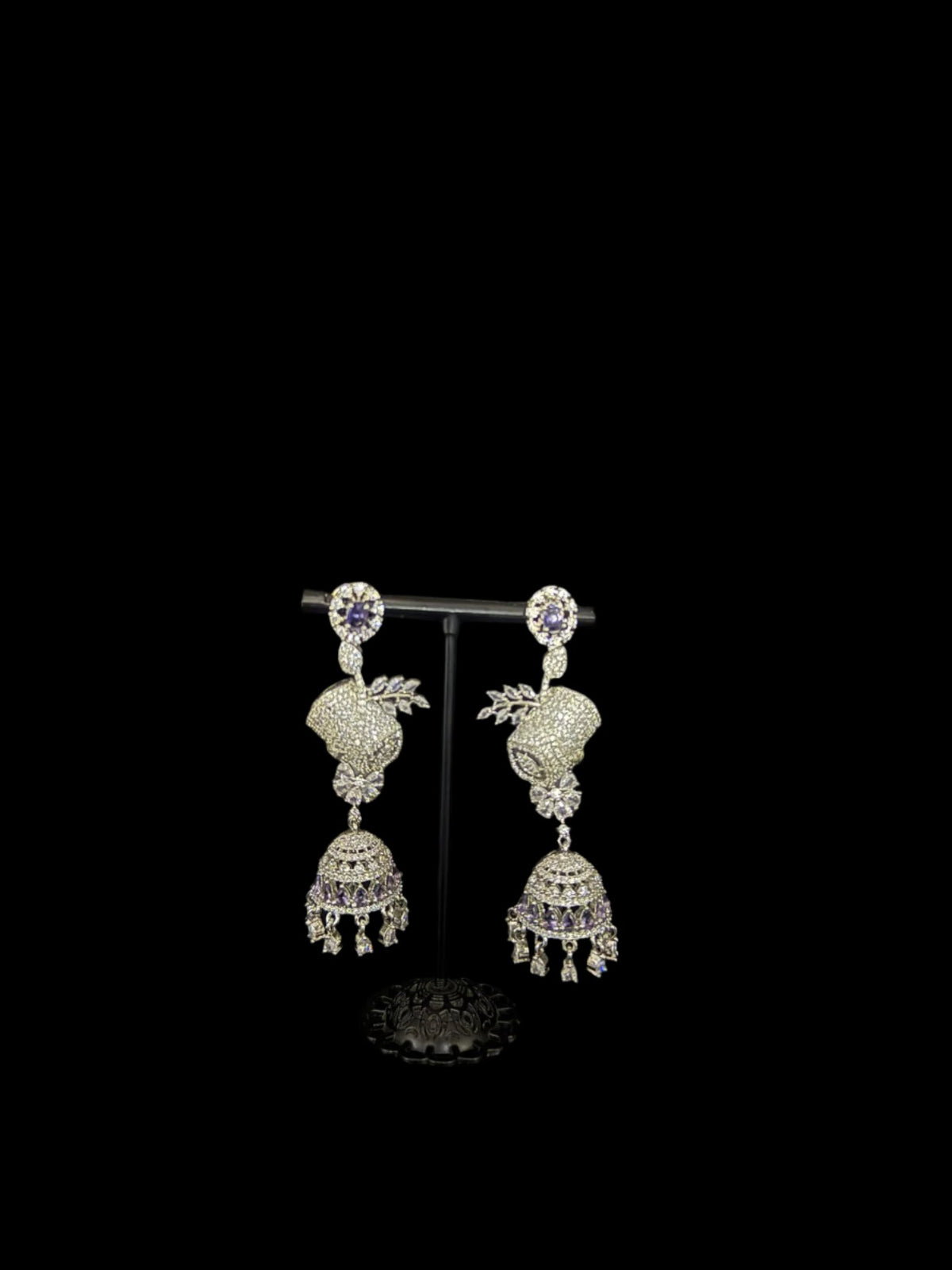 American Diamonds drop Jhumka earrings/Silver Finish Earrings