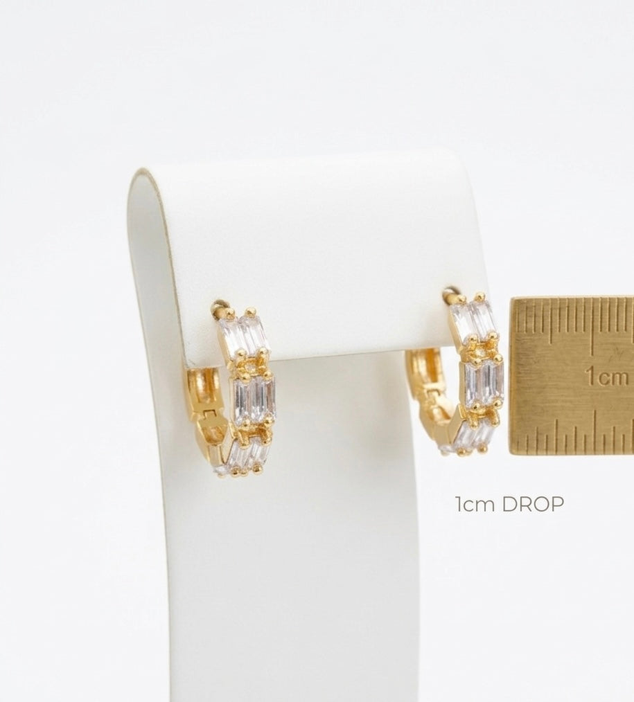 Luna Rose Gold AD Huggie Hoops Stud earrings | Baguette Cut White Stone Earrings
