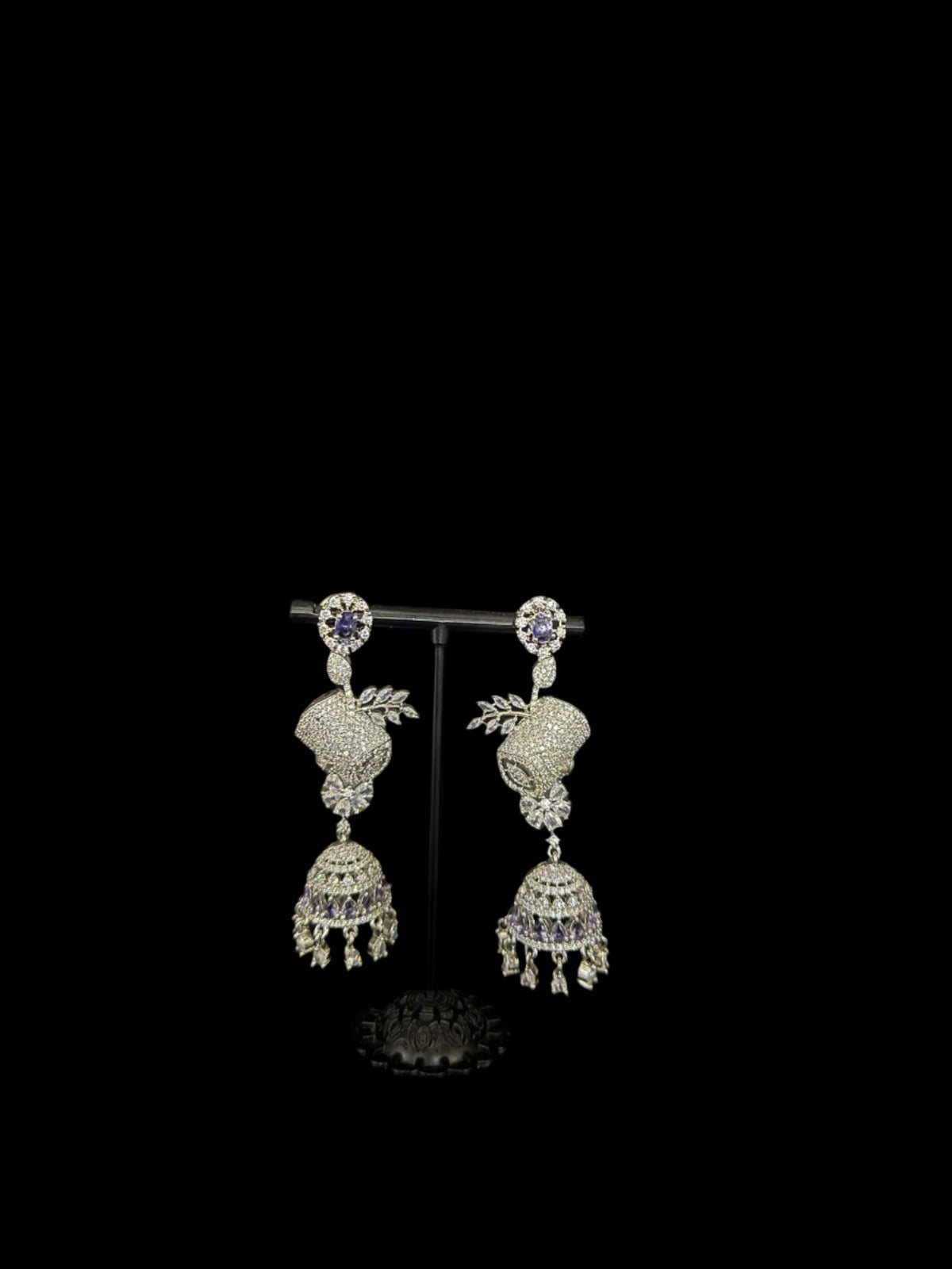 American Diamonds drop Jhumka earrings/Silver Finish Earrings