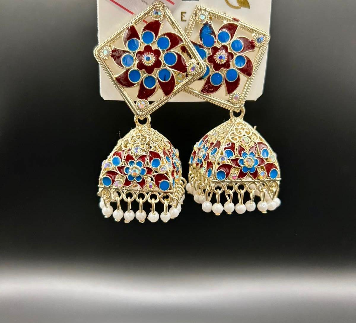 Meenakari stud Jhumka Earrings | Lightweight Handcrafted Jewellery – Famaza Couture