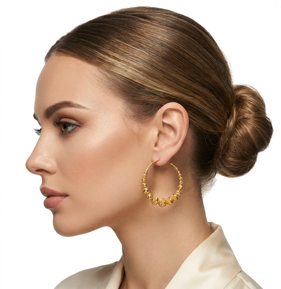 22K Gold-Plated Beaded Hoop Earrings — Famaza Couture