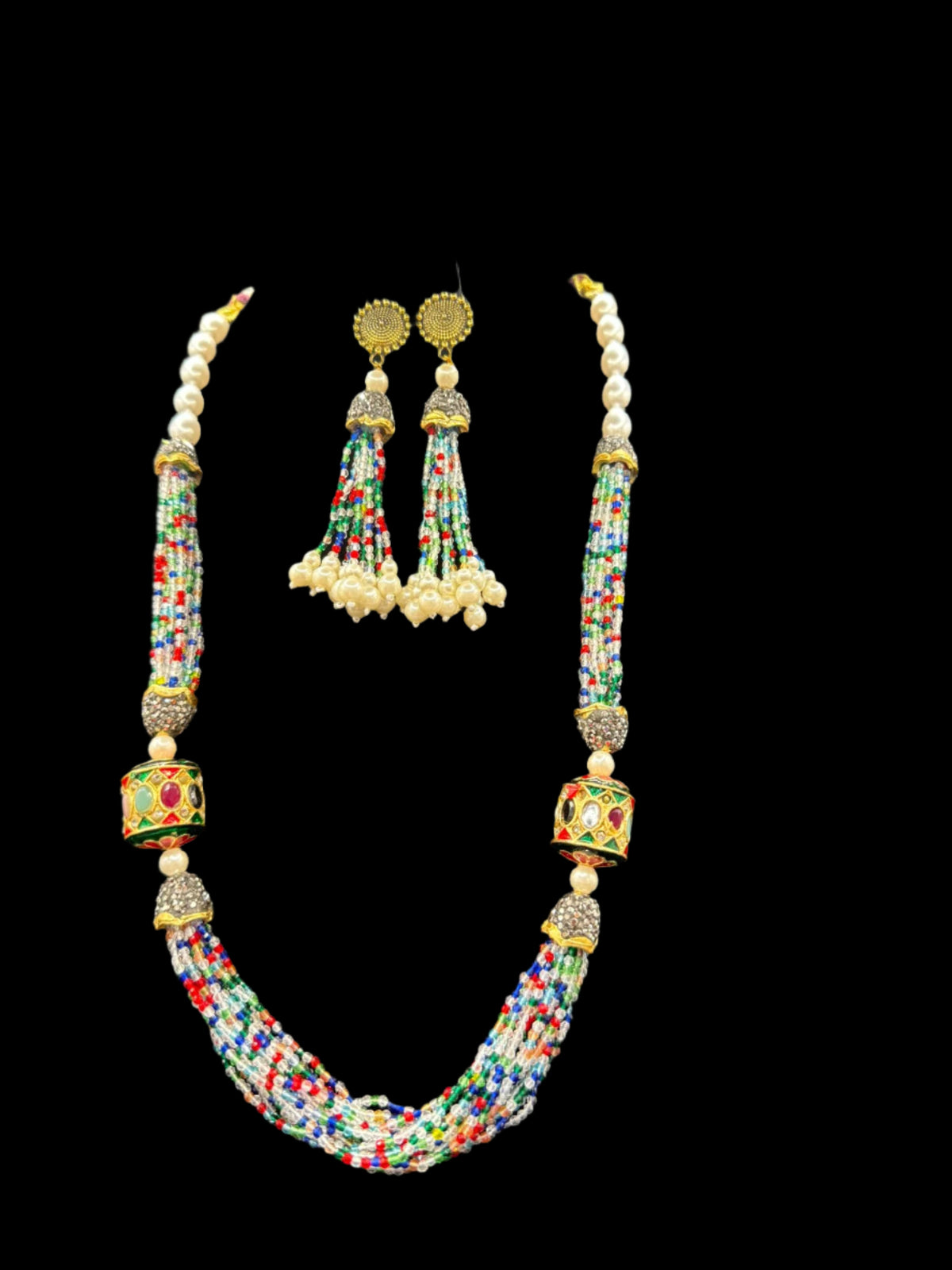 Tanjore Art Beaded Mala Set | Regal Bridal Pearl Necklace – Famaza Couture