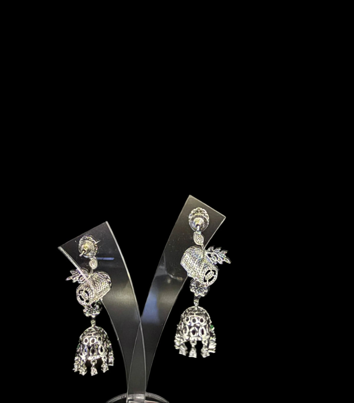 American Diamonds drop Jhumka earrings/Silver Finish Earrings