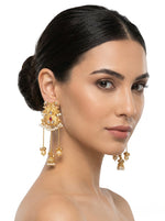 14K Gold Plated Kashmiri Jhumka Earrings | Long Kundan Party Wear Earrings