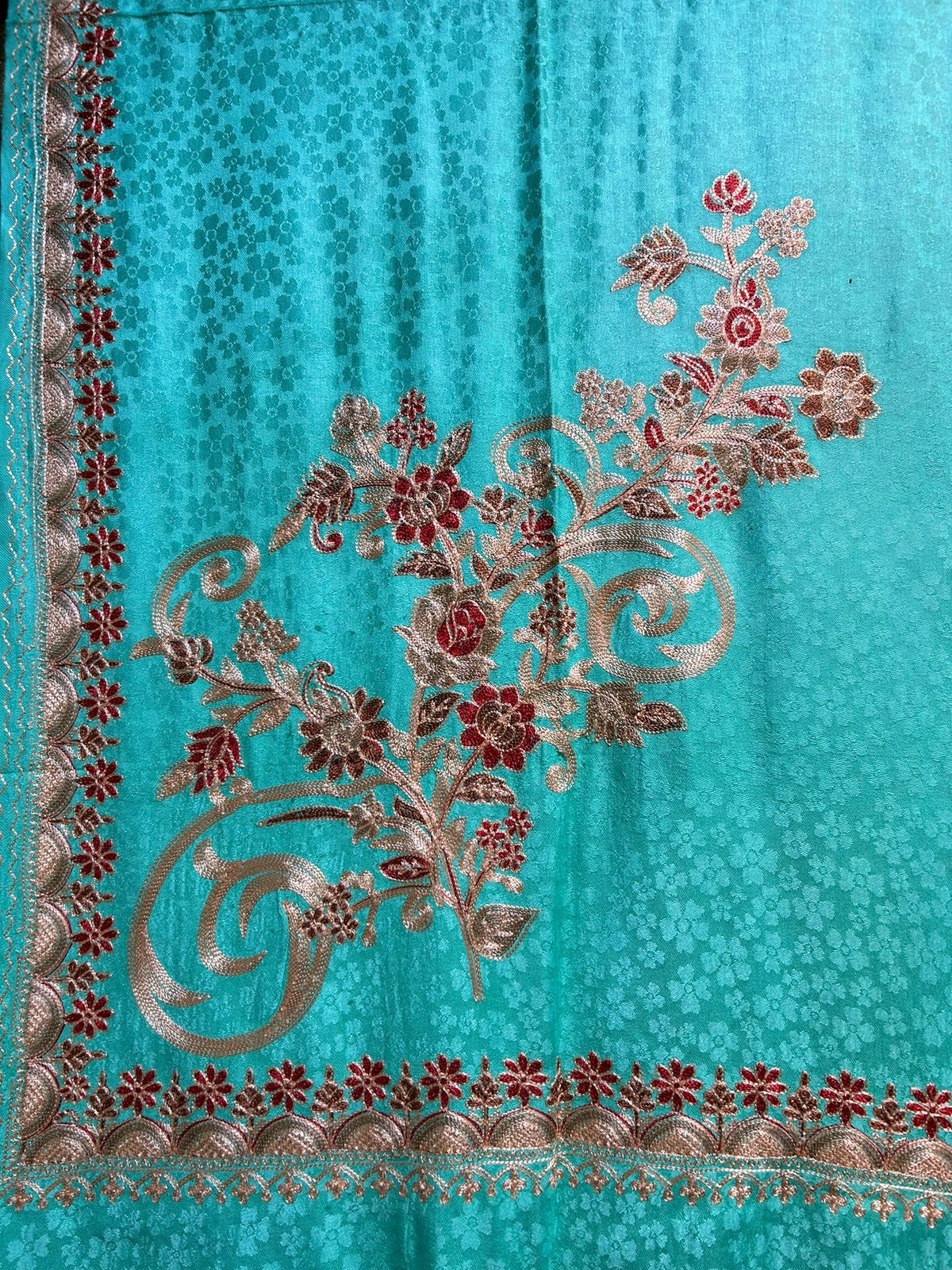 Kashmiri Aari Embroidered Marina Scarf | Handcrafted Shawl – Famaza Couture