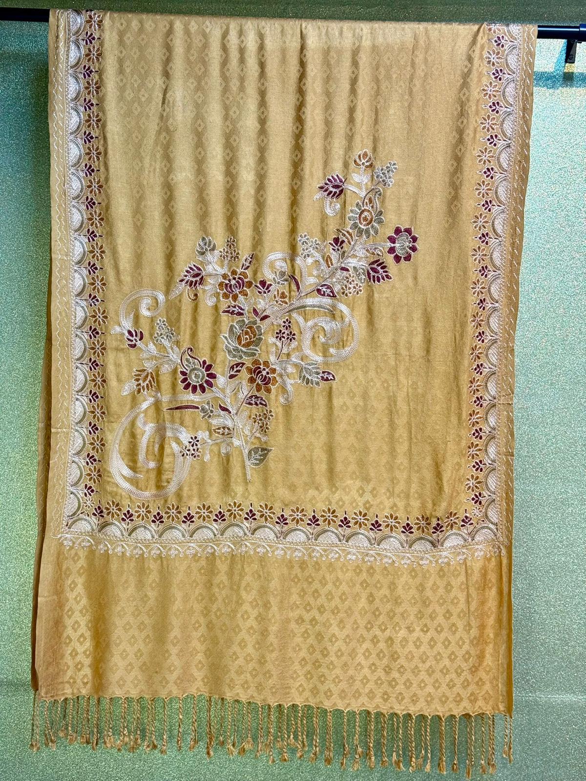 Kashmiri Aari Embroidered Marina Scarf | Handcrafted Shawl – Famaza Couture