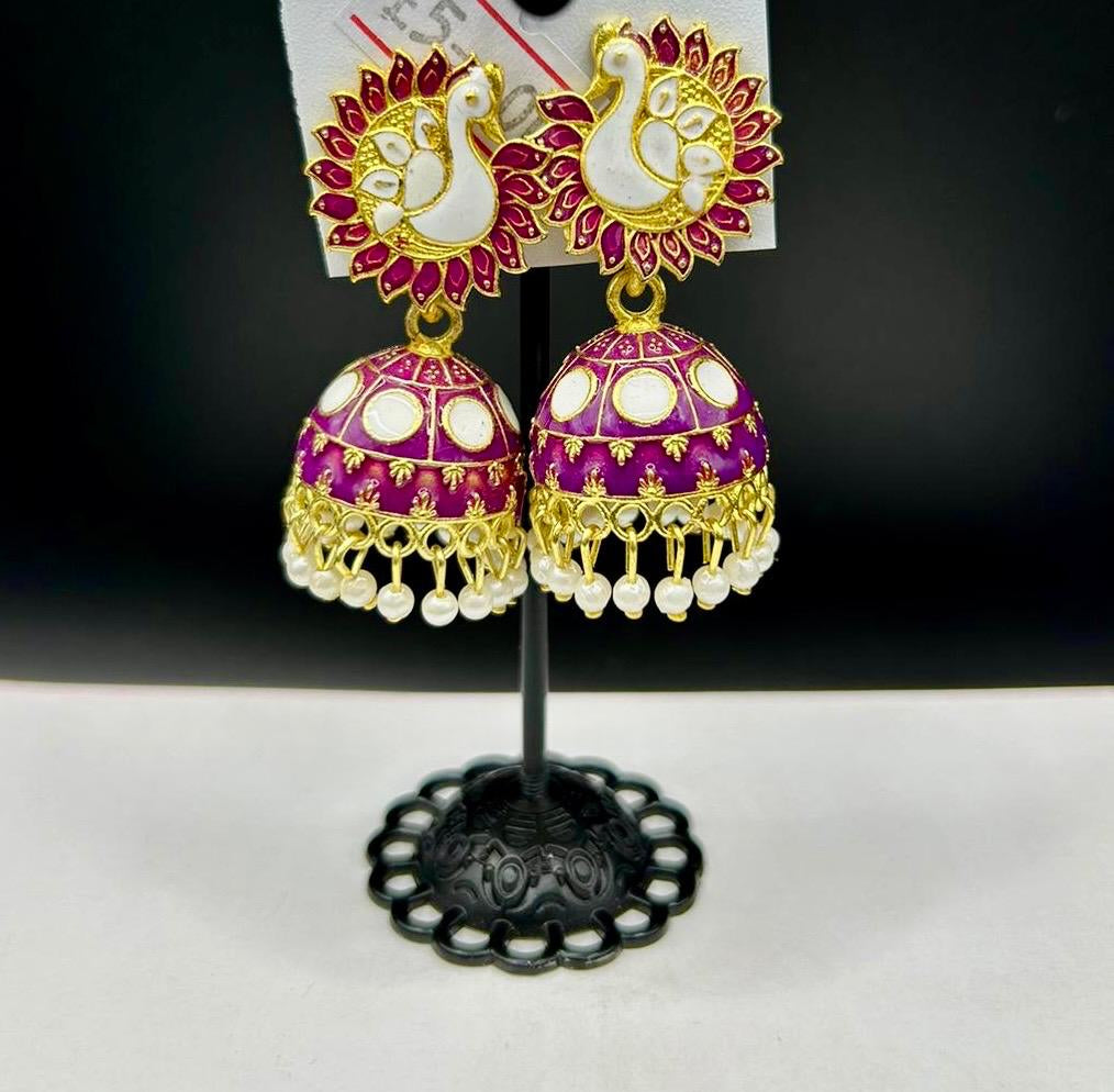 Meenakari peacock Jhumka Earrings | Lightweight Handcrafted Bridal Jewellery – Famaza Couture