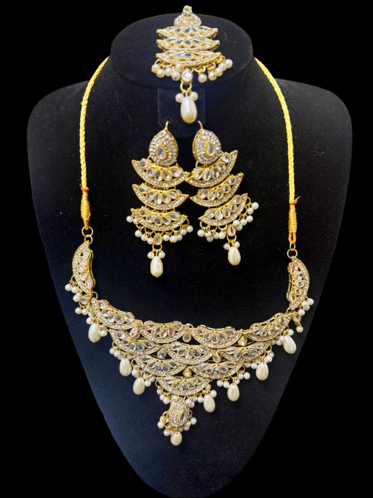 Drop Pearl & Oval Kundan Necklace Set | Polki Bridal Jewellery – Famaza Couture