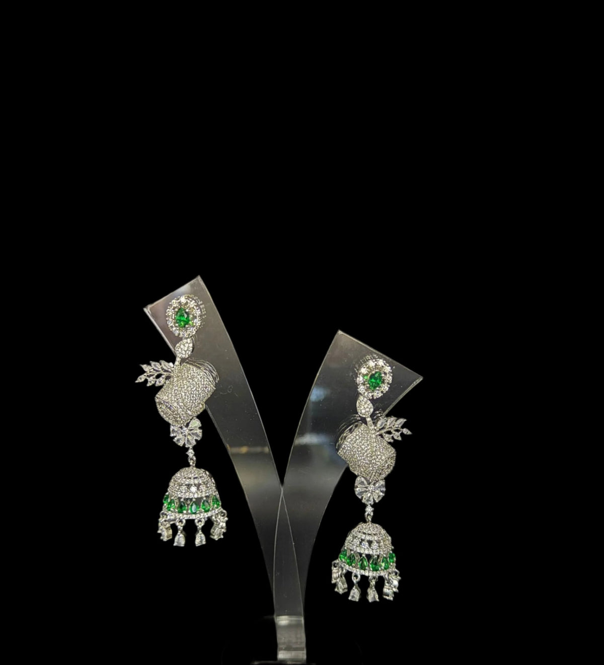 American Diamonds drop Jhumka earrings/Silver Finish Earrings