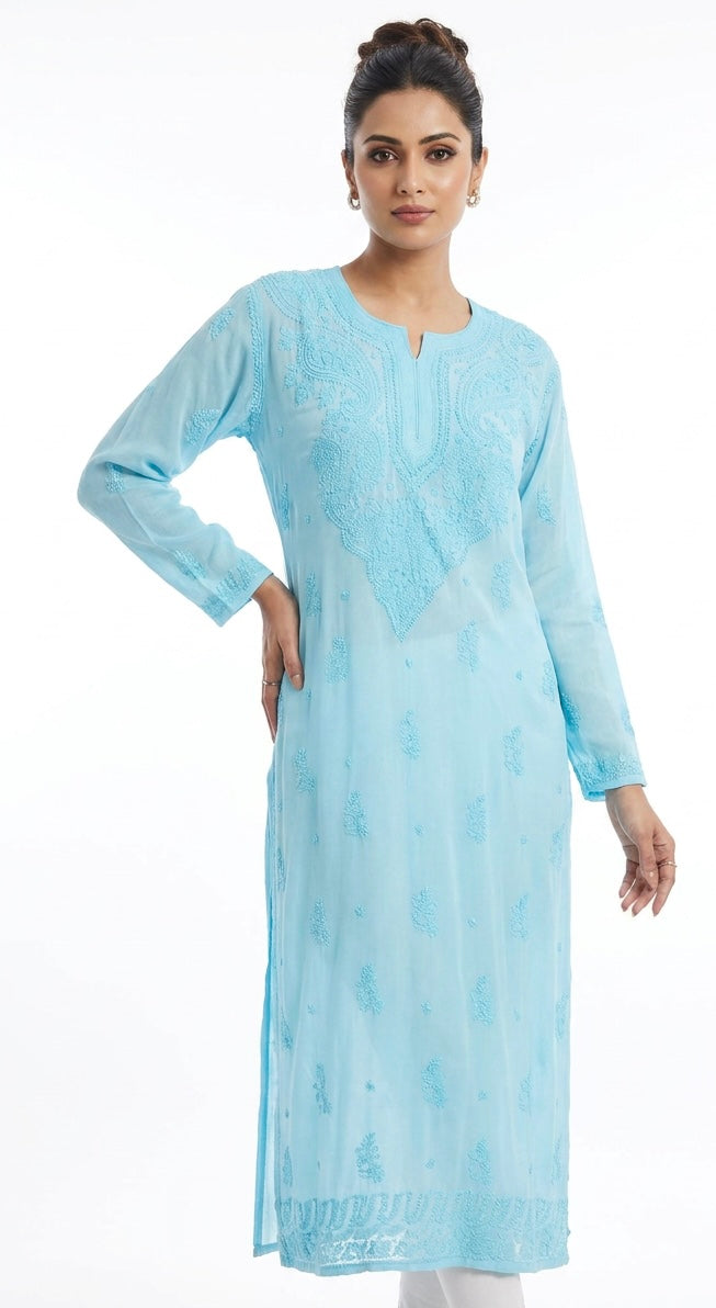 Hand Embroidered Premium Chikankari Viscose Kurti | Long Kurta for Women