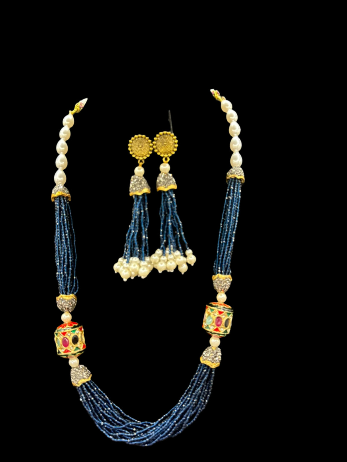 Tanjore Art Beaded Mala Set | Regal Bridal Pearl Necklace – Famaza Couture