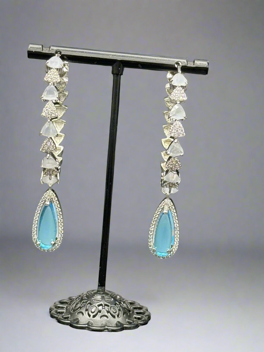 American Diamonds drop Jhumka bali earrings/Silver Finish Earrings