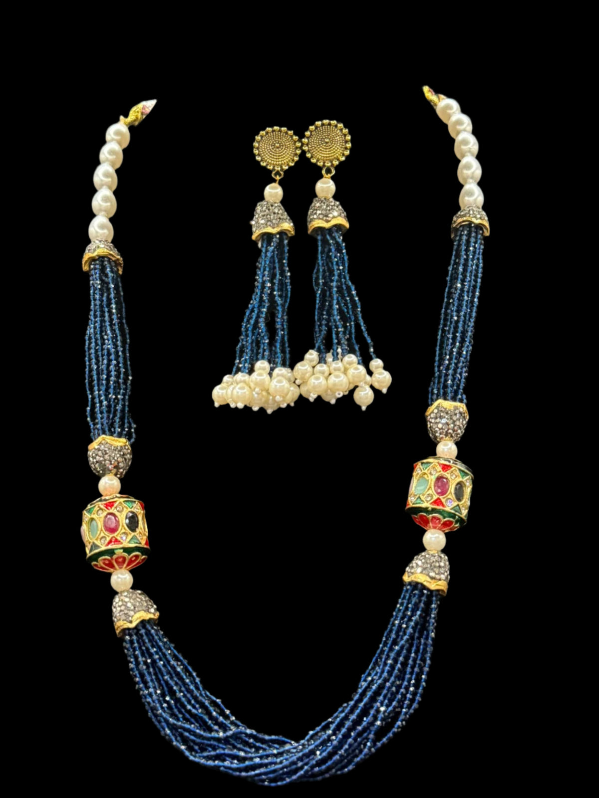 Tanjore Art Beaded Mala Set | Regal Bridal Pearl Necklace – Famaza Couture