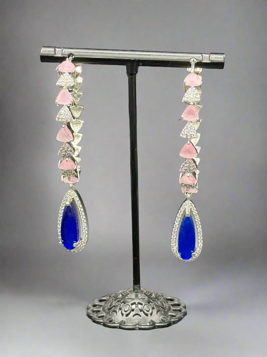 American Diamonds drop Jhumka bali earrings/Silver Finish Earrings