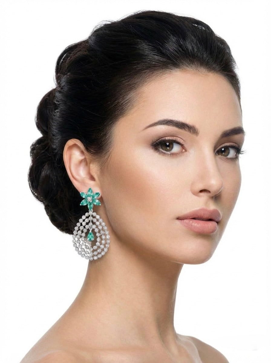 Silver American Diamond Jhumka Earrings | Bridal Party Wear Earrings