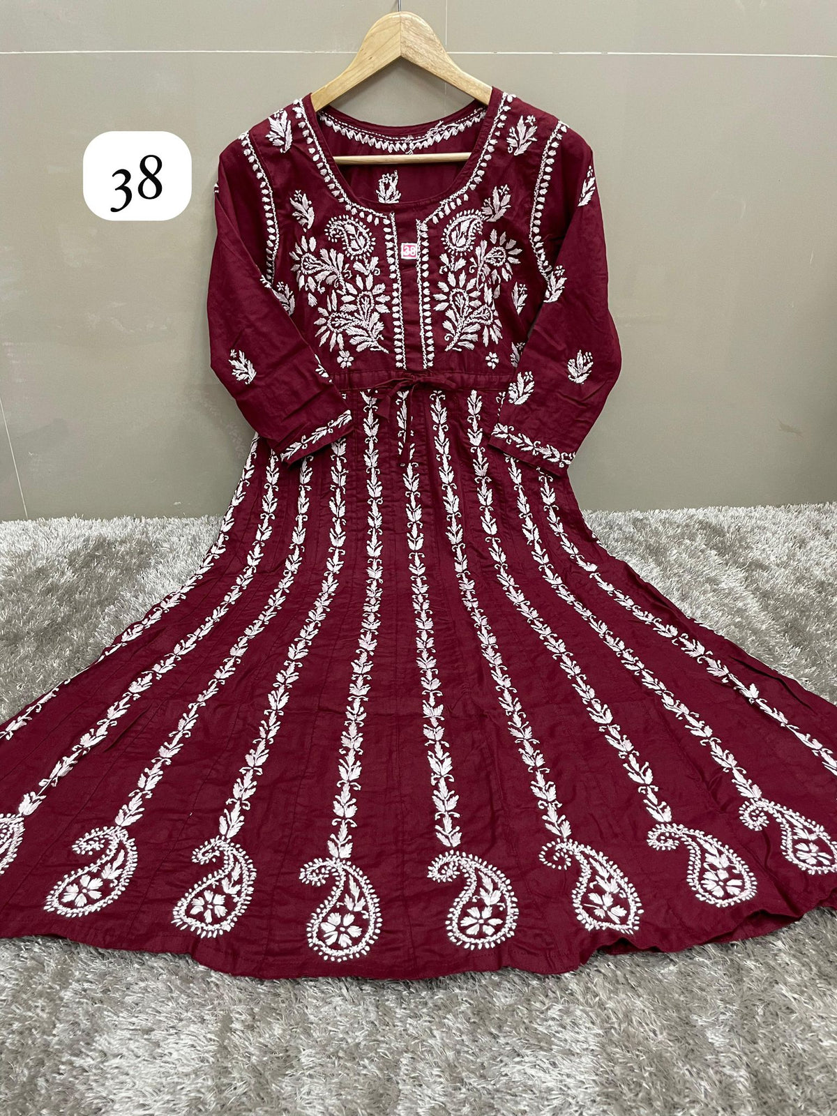 Chikankari Anarkali Long Kurta with Pockets | Handcrafted Modal Fabric – Famaza Couture