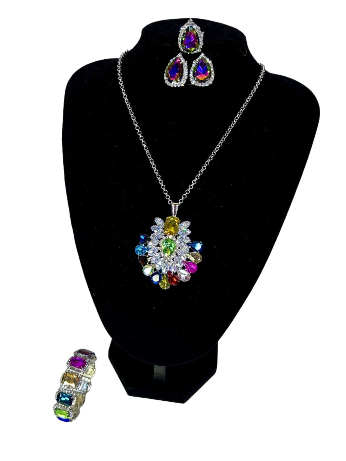 Multi Sapphire and American Diamond Pendant Necklace