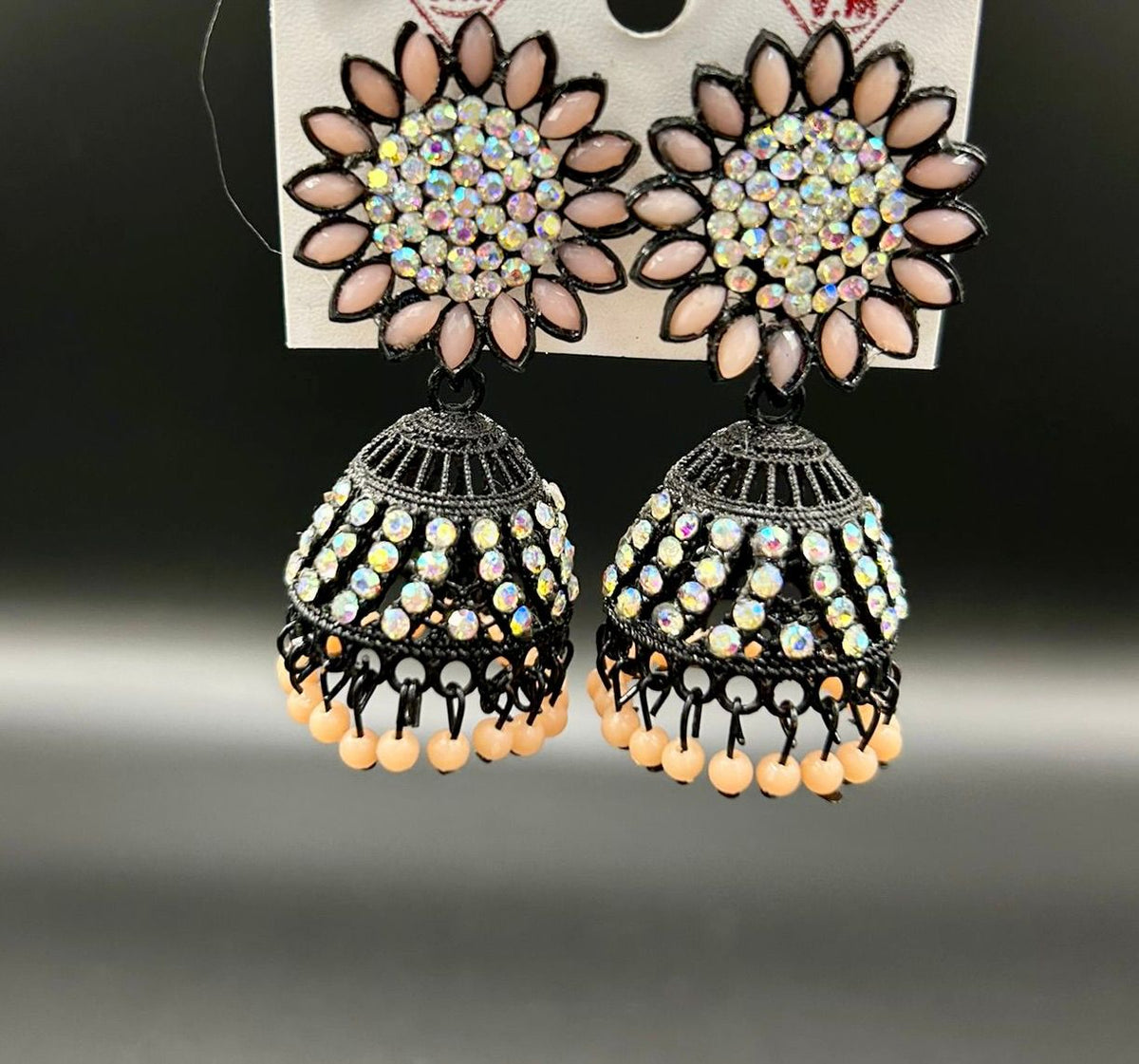 Black fancy sun flower Jhumki earrings | Lightweight Handcrafted Bridal Jewellery – Famaza Couture