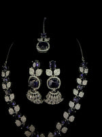 American Diamond doublet Stone Necklace/Earrings/Teeka Set with Leaf elements