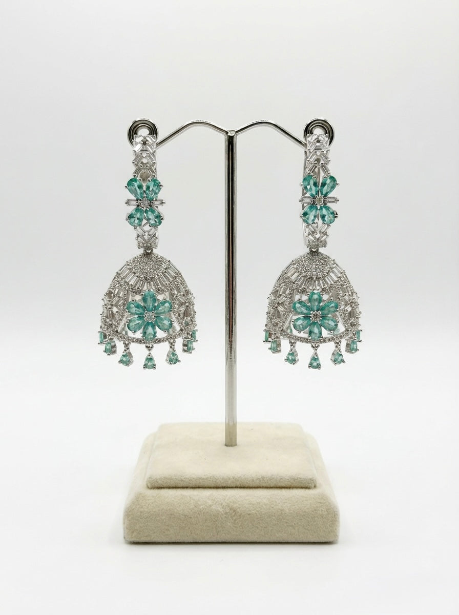 Premium Silver Imitation American Diamond Jhumka Earrings | Famaza Couture