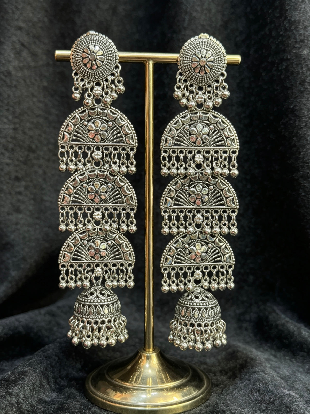 The Royal Garba: Lightweight Antique-Oxidised Chandelier Earrings