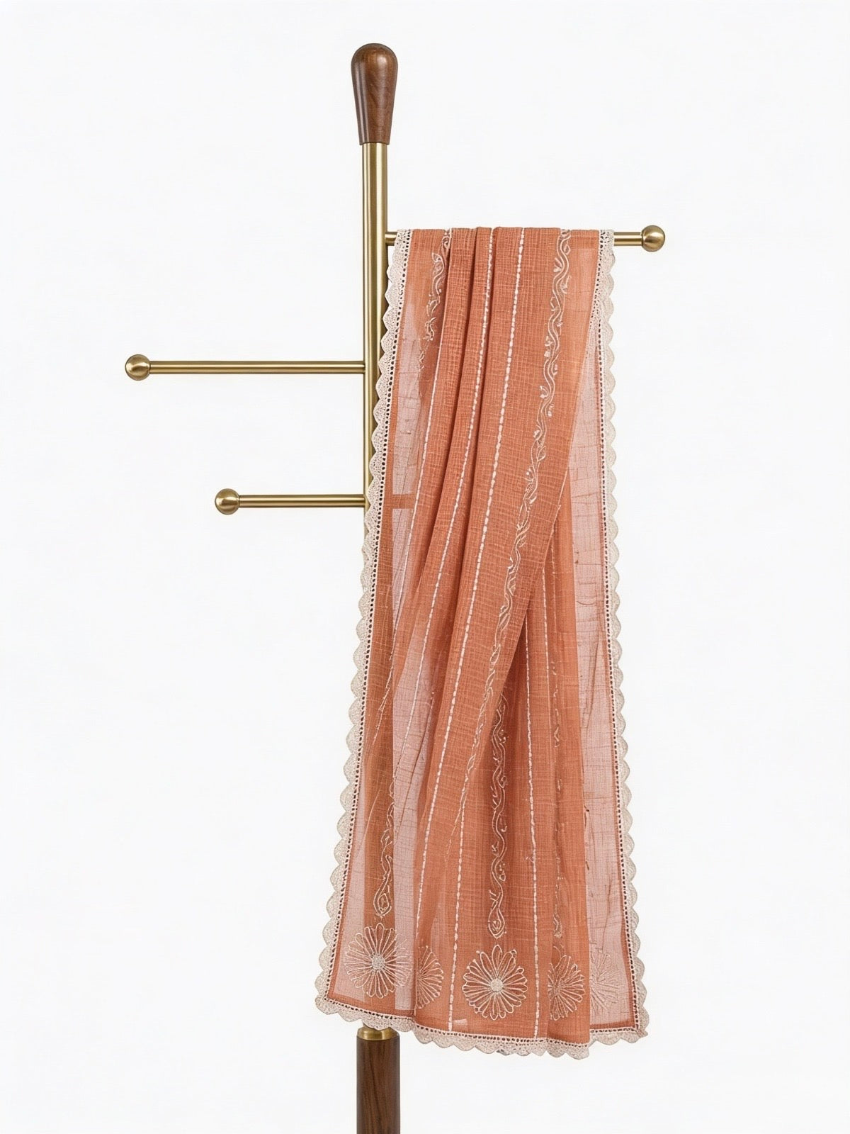Premium Terracotta Pakistani Suit Set with Hand-Embroidered Kota Doriya Dupatta (3-Piece)