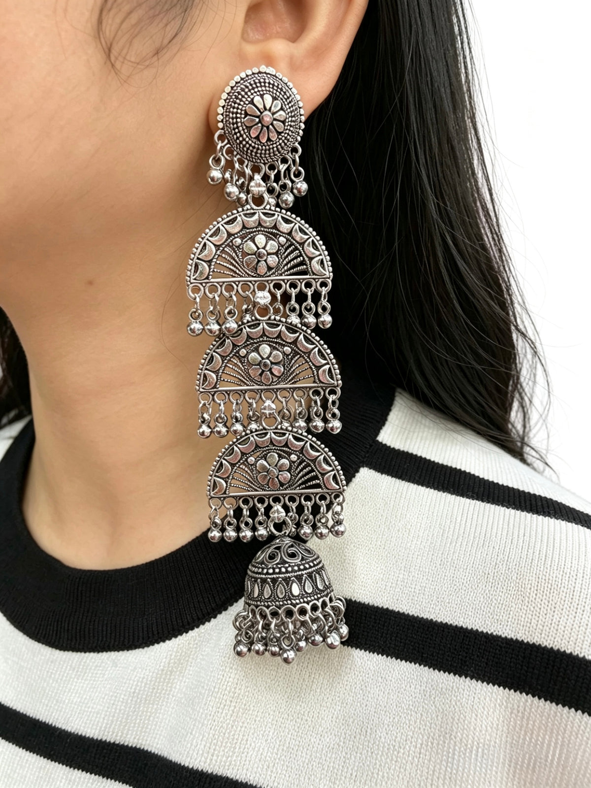 The Royal Garba: Lightweight Antique-Oxidised Chandelier Earrings