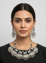 Oxidised silver elephant necklace and earrings set – handcrafted tribal Indian jewellery by Famaza Couture