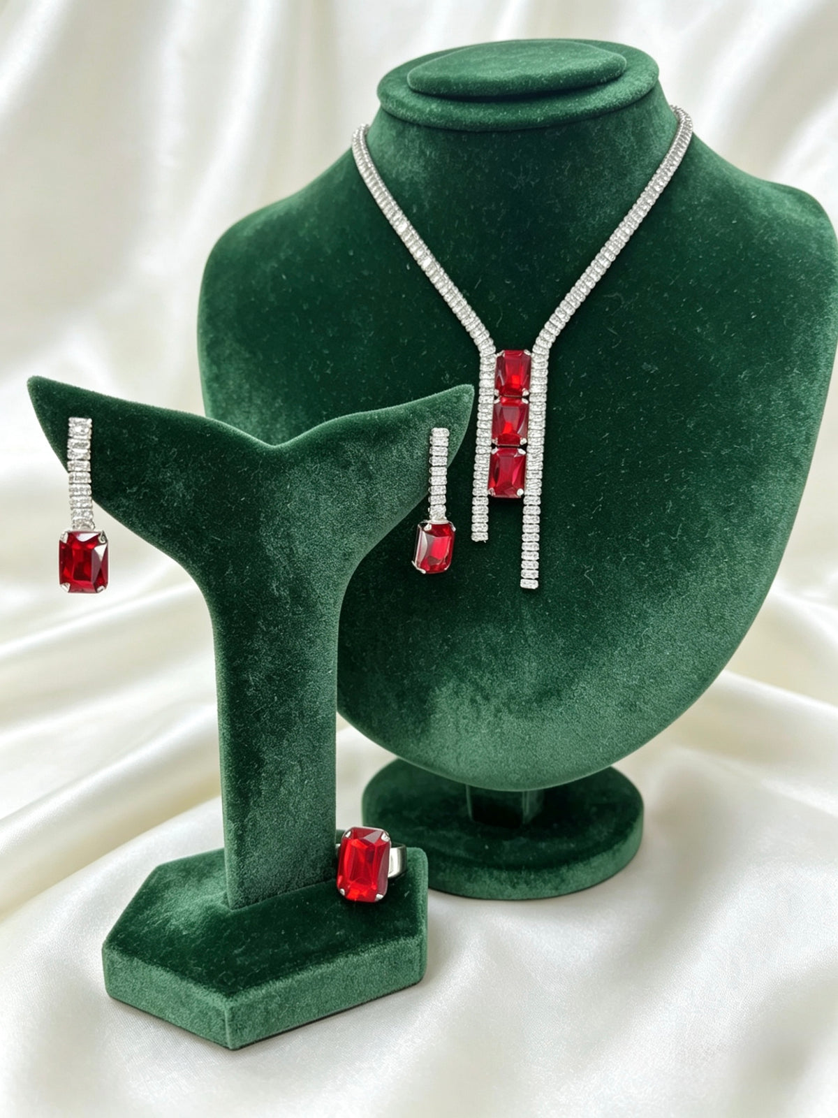 Deep Garnet Brilliance American Diamond Jewellery Set