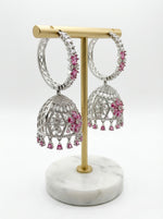 Premium Silver Imitation American Diamond Jhumka Earrings | Famaza Couture
