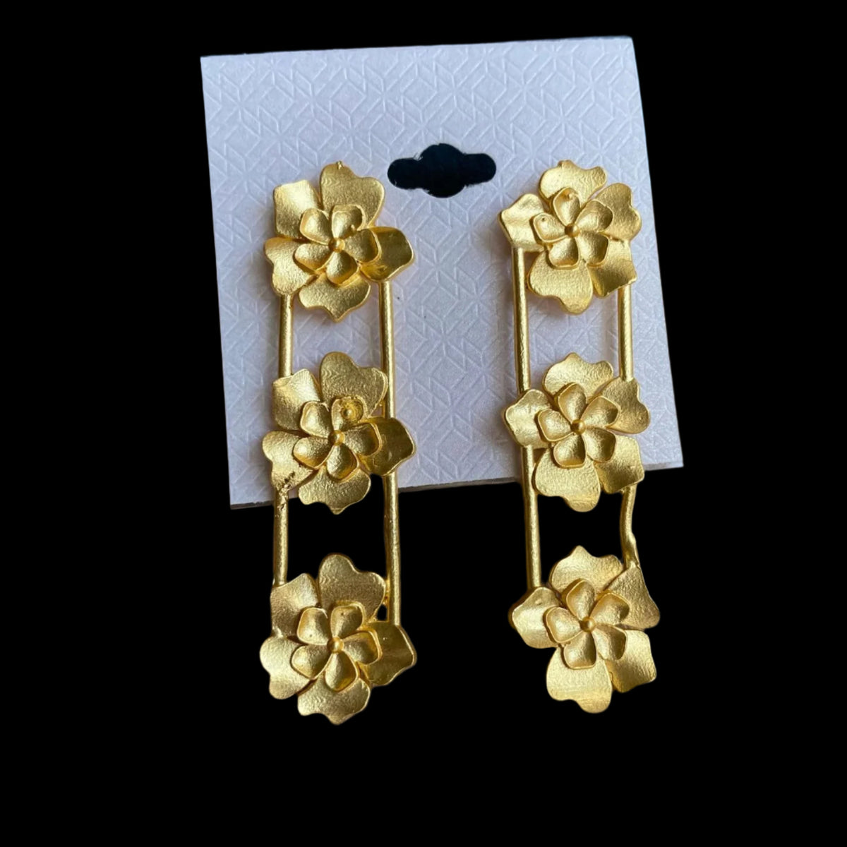 Golden Triple 3DFlower Earrings | Handcrafted Statement Jewellery – Famaza Couture