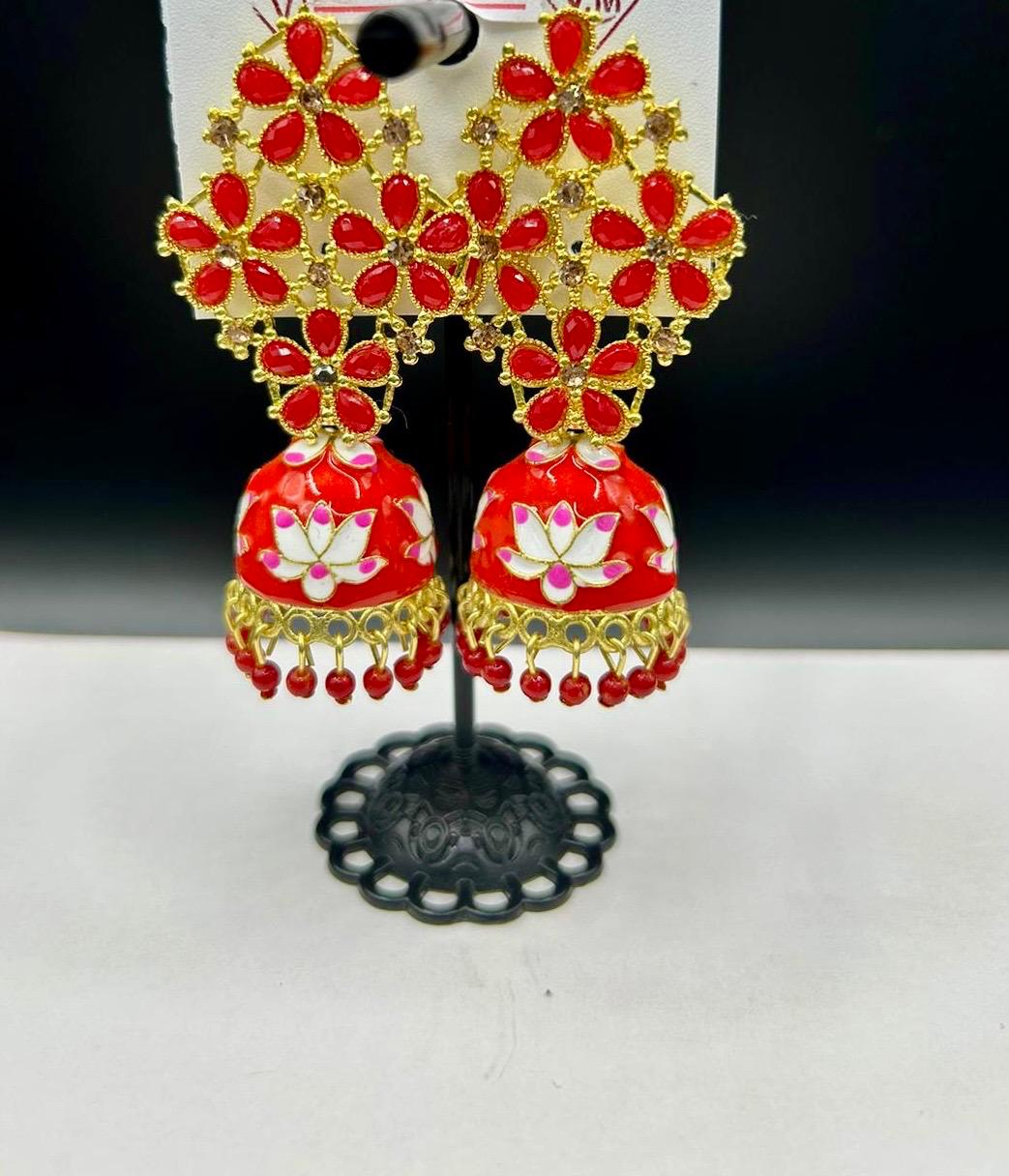 Gold Meenakari Jhumka Earrings | Lightweight Handcrafted Bridal Jewellery – Famaza Couture