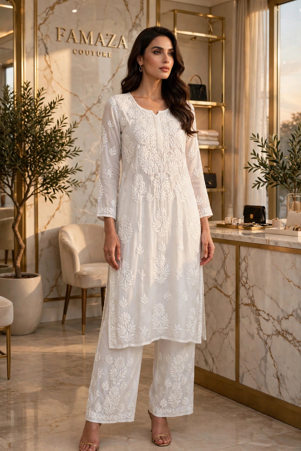The Chandni Nazakat 3D Chikankari Modal Muslin Silk Set