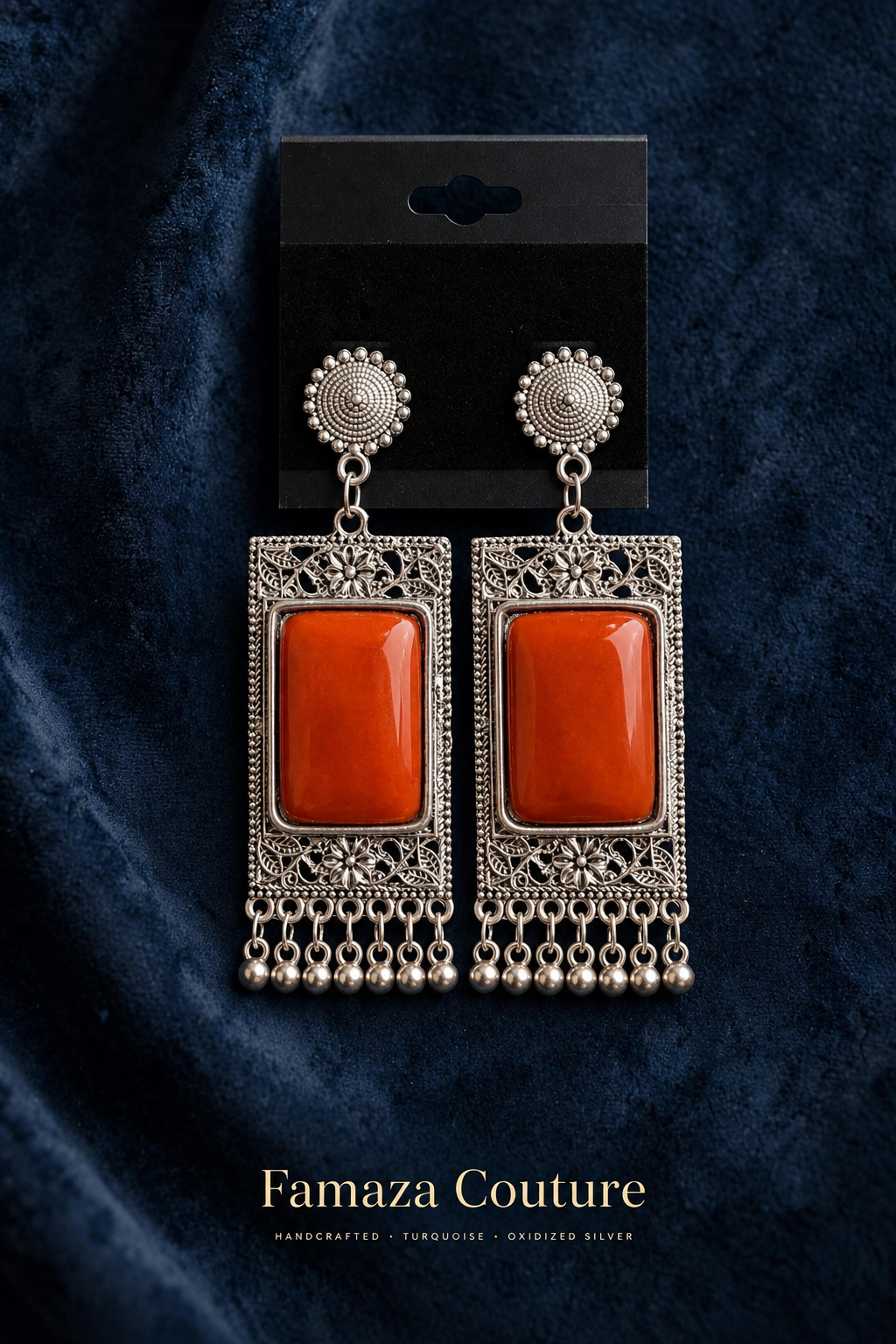 Vintage Scarlet Silver Heritage Oxidised Earrings | Famaza Couture
