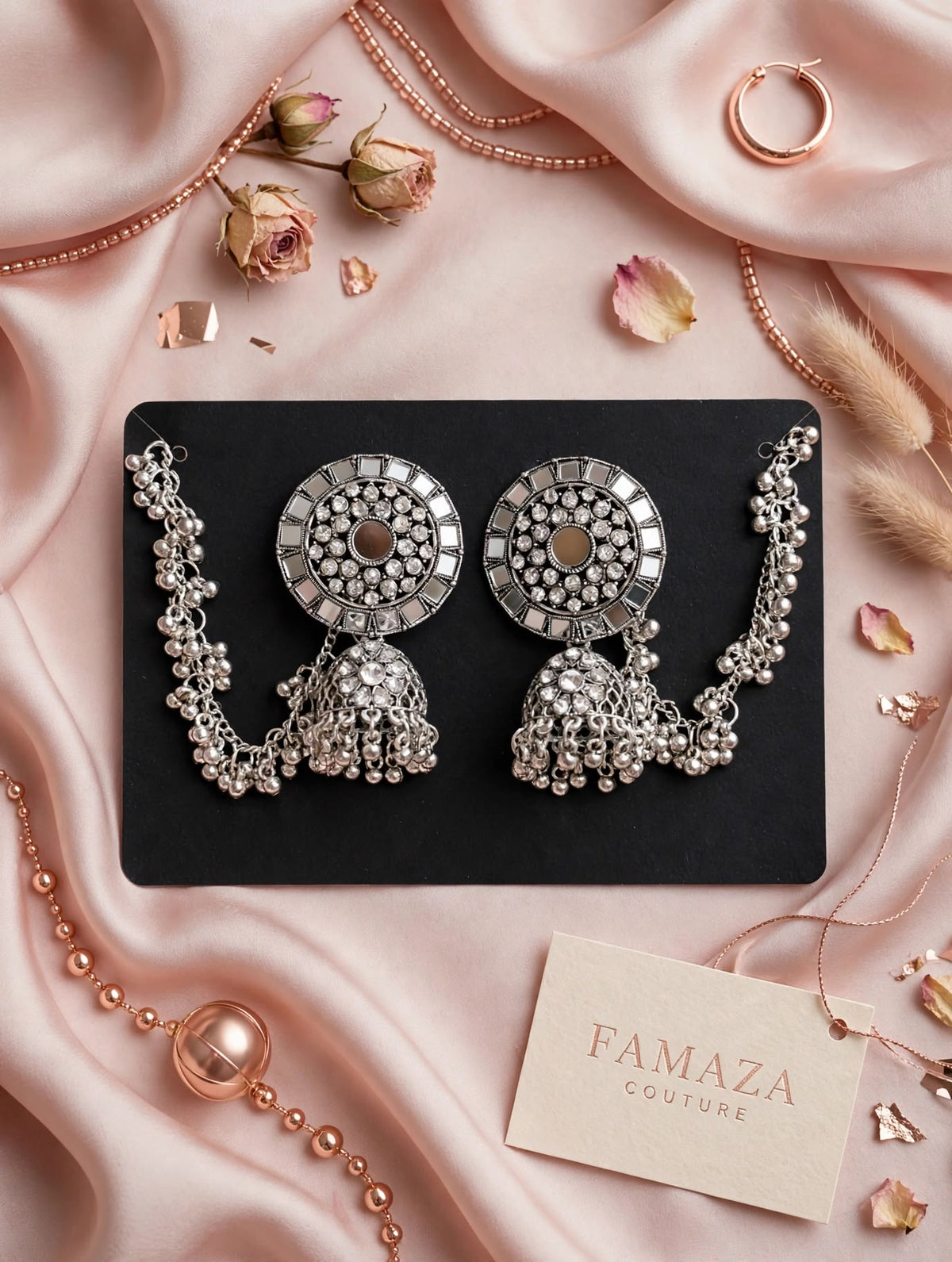 Noor Oxidised Bahubali Jhumka Earrings with Sahara Chains