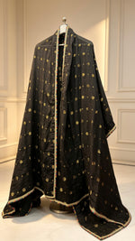 Premium Black Silk Kanni Woven Kurta Set with Banarasi Chiffon Dupatta raw Silk Trousers