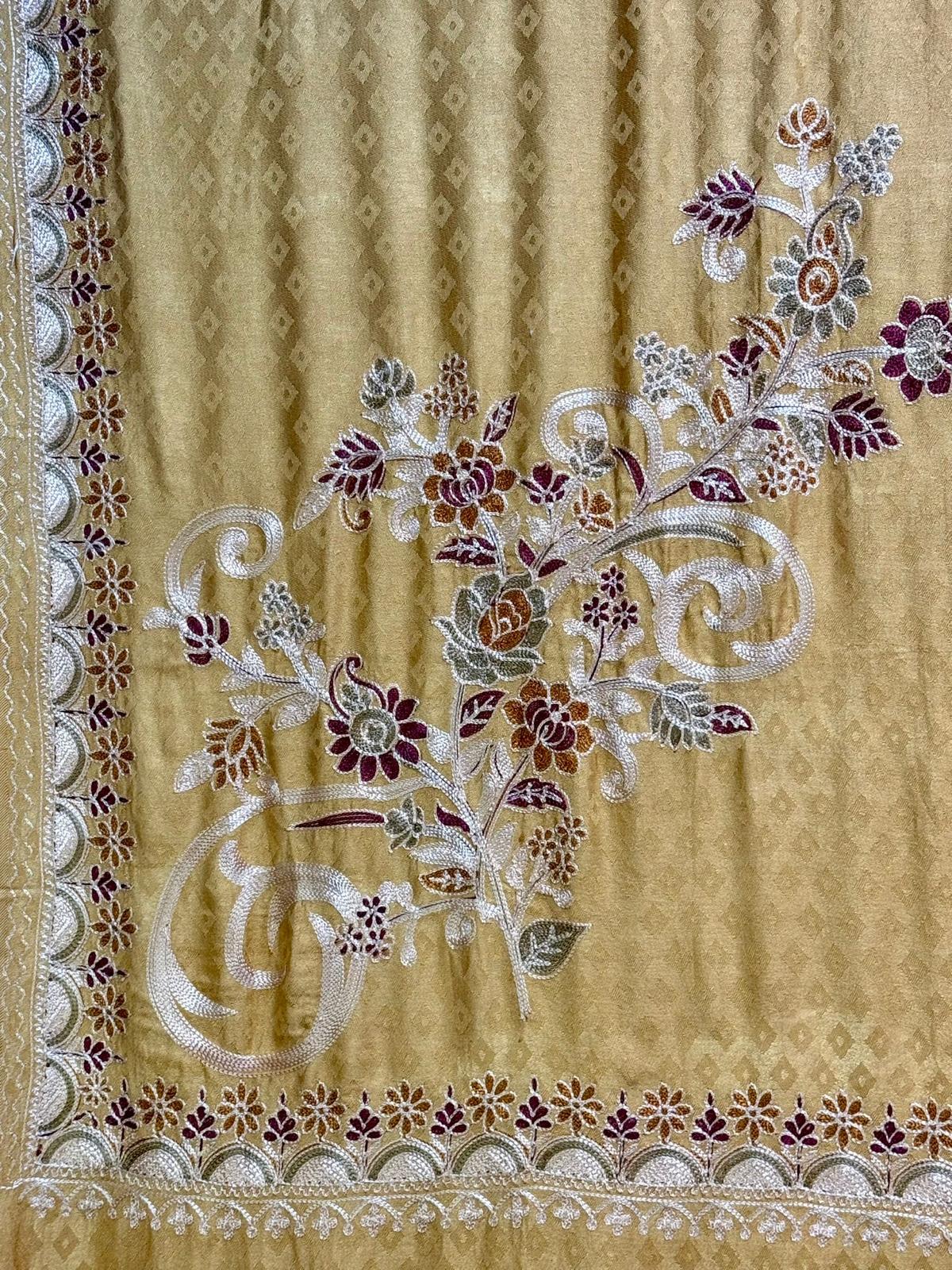 Kashmiri Aari Embroidered Marina Scarf | Handcrafted Shawl – Famaza Couture