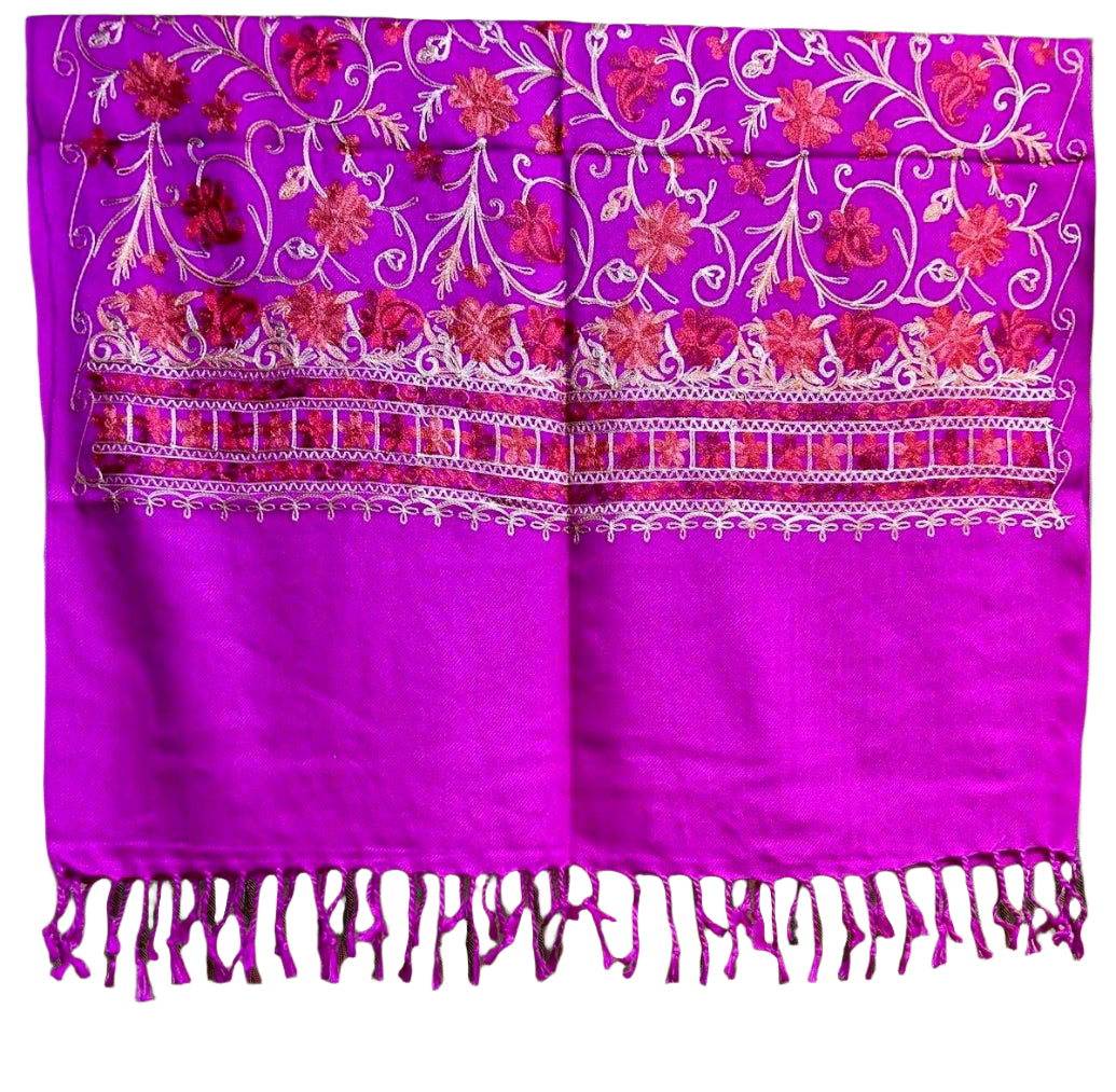 Magenta Kashmiri Embroidered Pashmina Scarf | Handcrafted Shawl – Famaza Couture