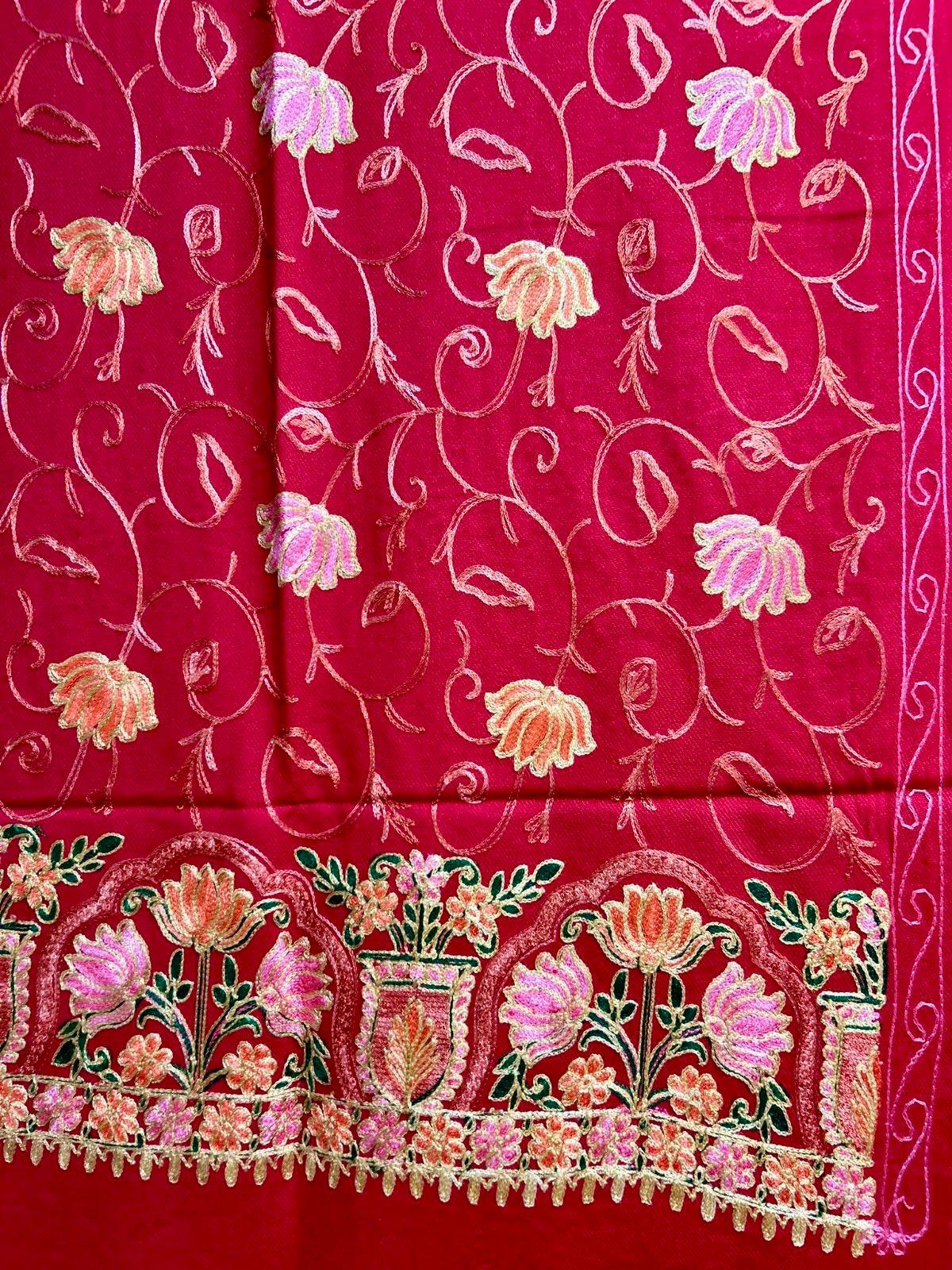 Lotus flower all-over Kashmiri Embroidered Pashmina Scarf | Handcrafted Shawl – Famaza Couture