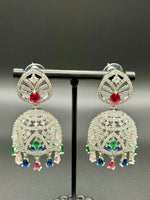 American Diamond multi-coloured Jhumka earrings/Silver Finish Earrings