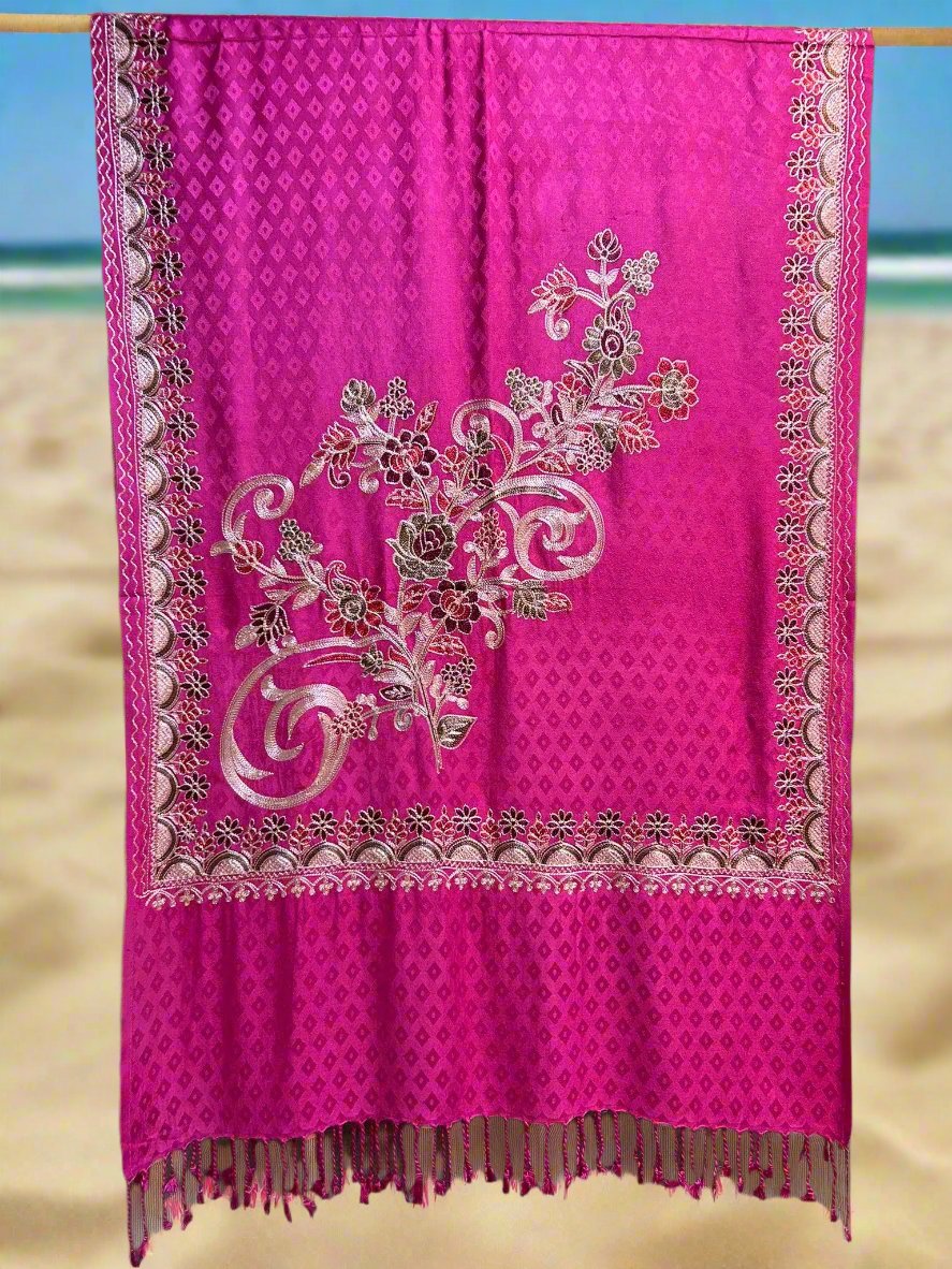 Kashmiri Aari Embroidered Marina Scarf | Handcrafted Shawl – Famaza Couture