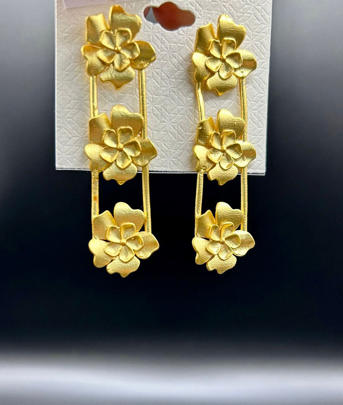 Golden Triple 3DFlower Earrings | Handcrafted Statement Jewellery – Famaza Couture