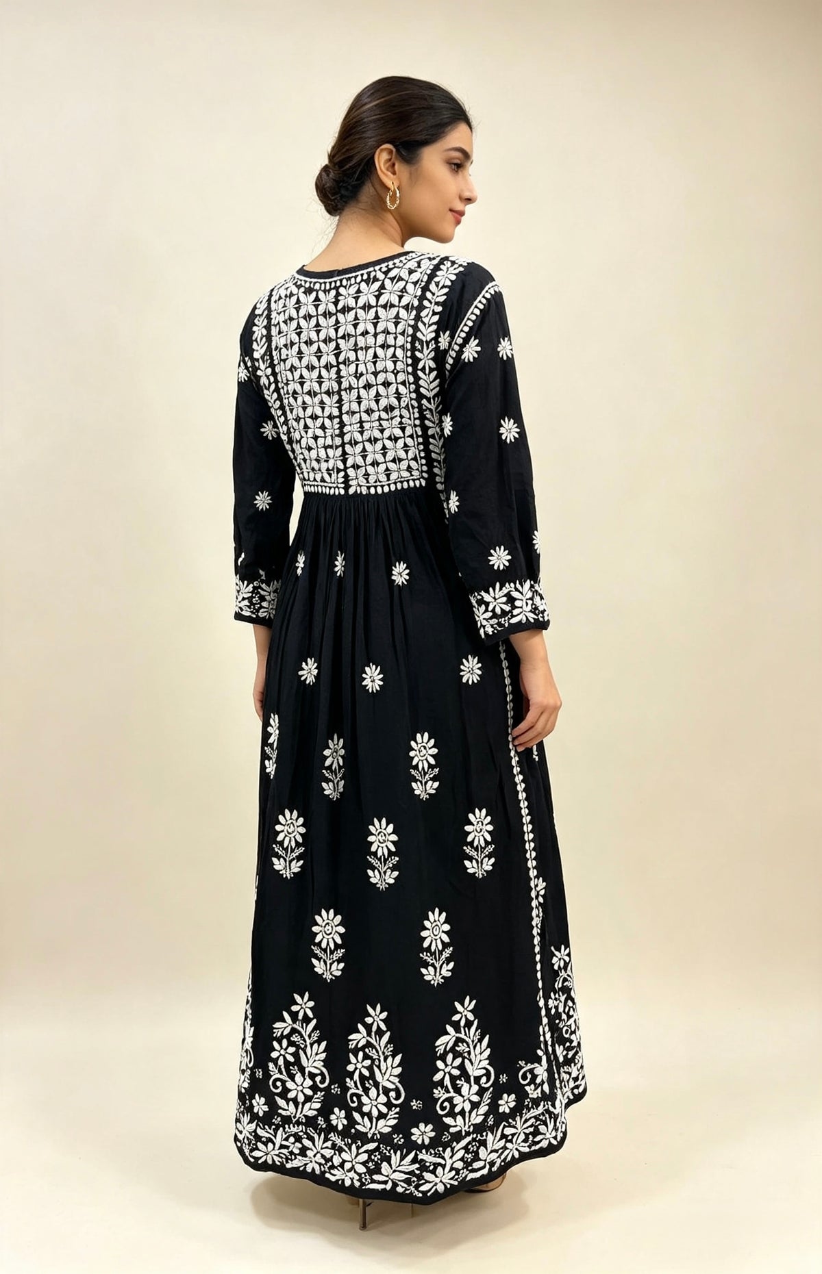 Exquisite Chikankari Naira Cut Gown-Style Dress – Double-Sided Embroidery
